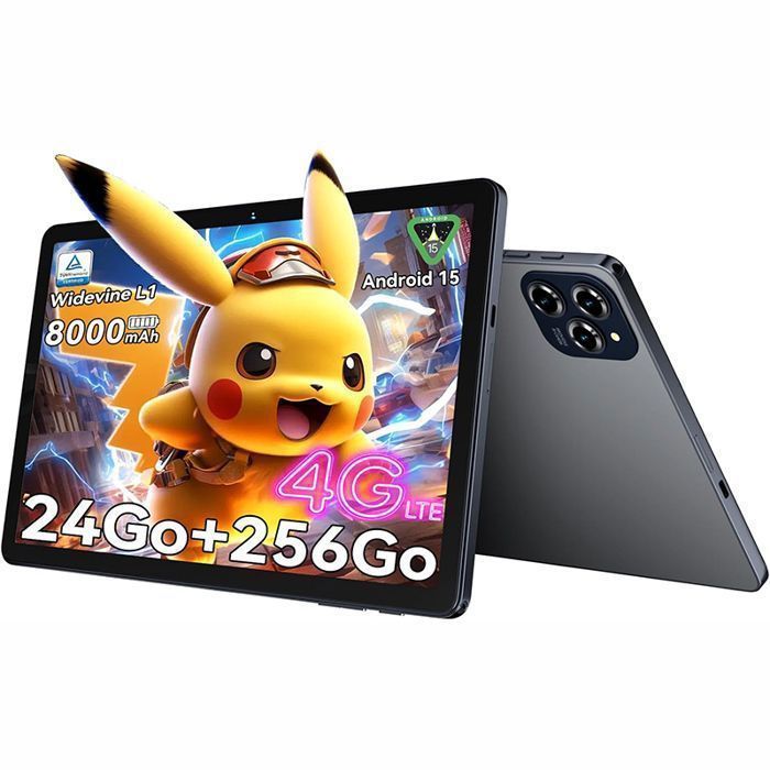 Tablette Tactile W90,Android 15,11Pouces,24Go RAM+256Go ROM(2To TF),Octo-Core T615,8000 mAh,16MP+8MP,Tablette avec Carte SIM,Face ID