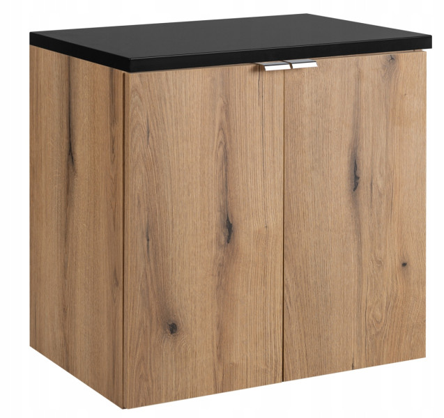 Szafka Pod Umywalkę 60 cm CZARNY BLAT WISZĄCA 2D NOVA OAK