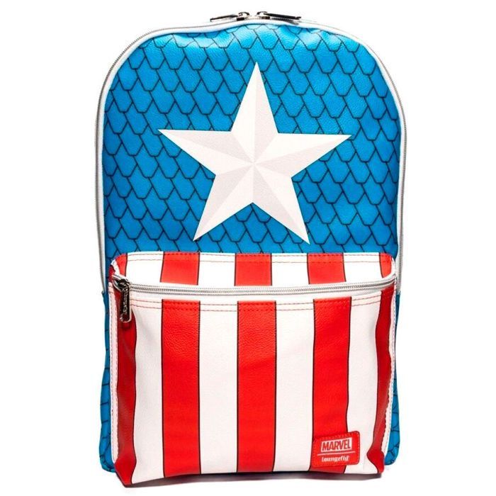 Mochila infantil - LOUNGEFLY - Marvel Capitán América - Broche de escudo extraíble - Correas ajustables - Azul