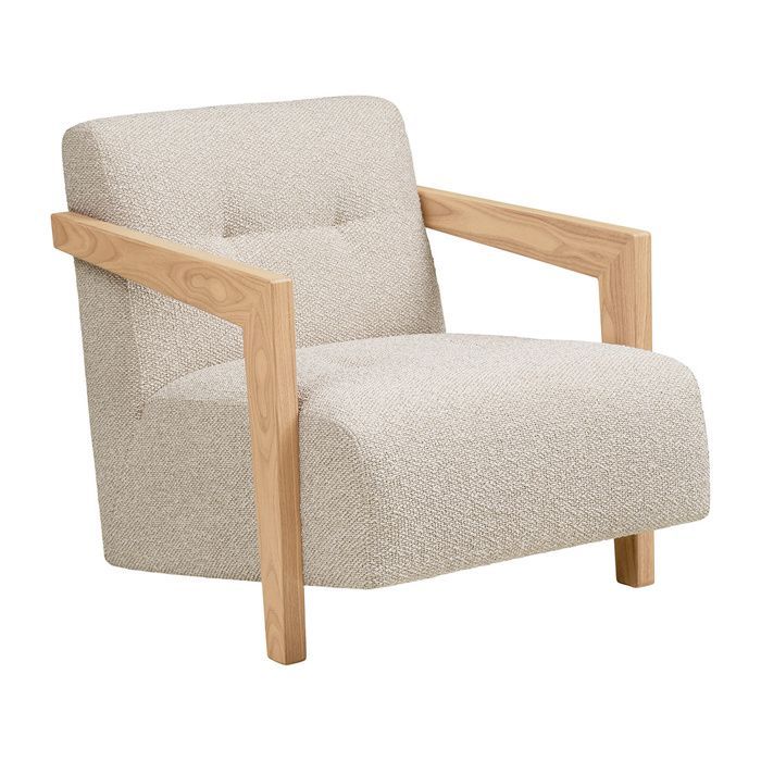 Lola - sillón de tela texturizada - reposabrazos de roble macizo 100% certificado FSC - Beige