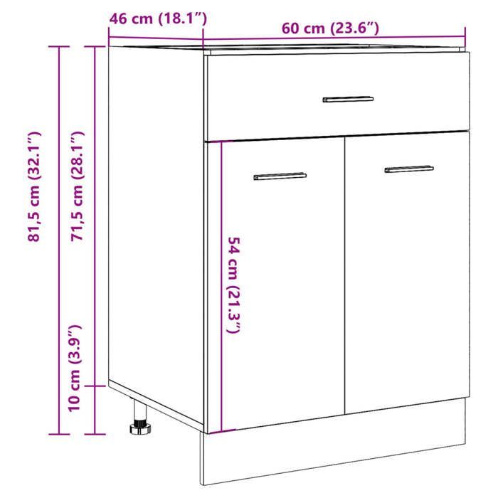 vidaXL Meuble bas Lyon, Gris Béton, 60x46x81,5 cm, Bois d’ingénierie, Rangement salle de bain & cuisine, Armoire sous-évier, 856088