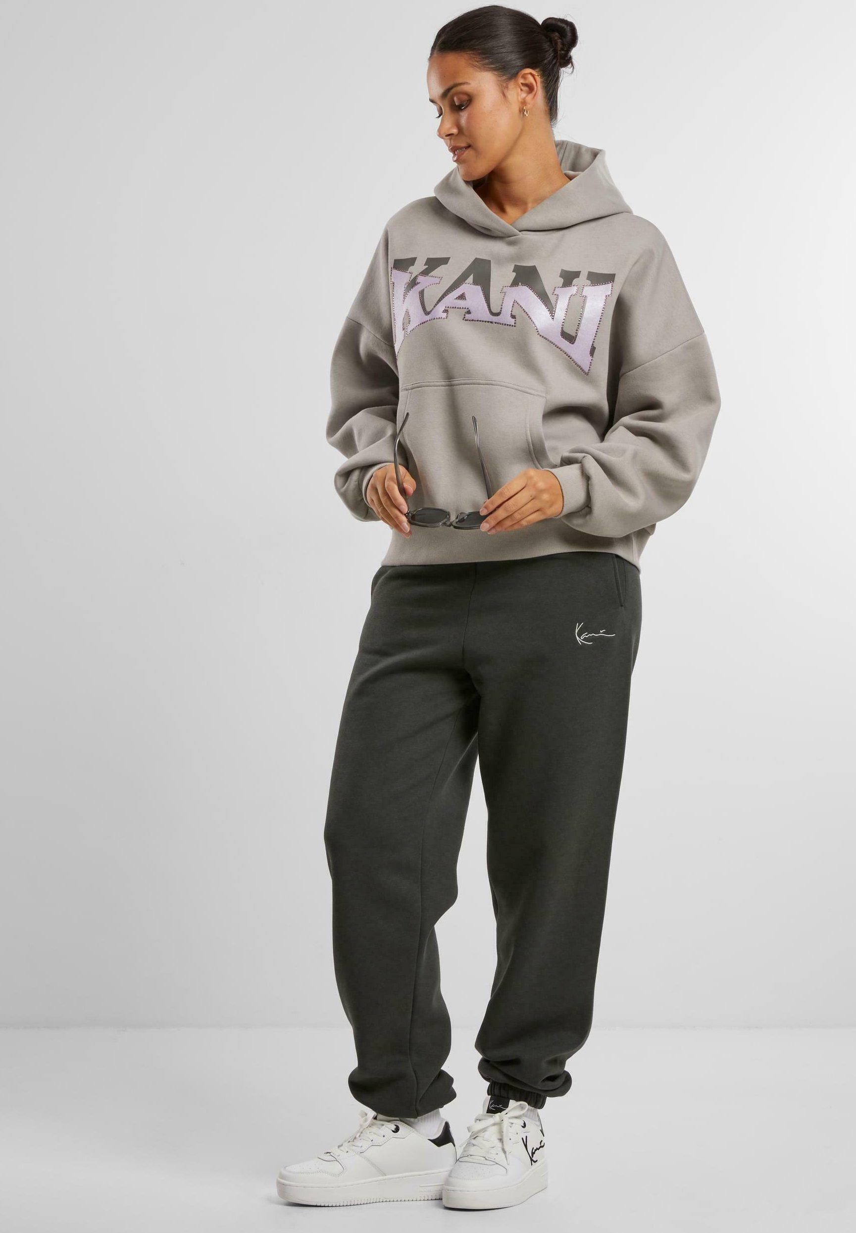 Felpa con cappuccio Karl Kani SIGNATURE GLITTER - grigia