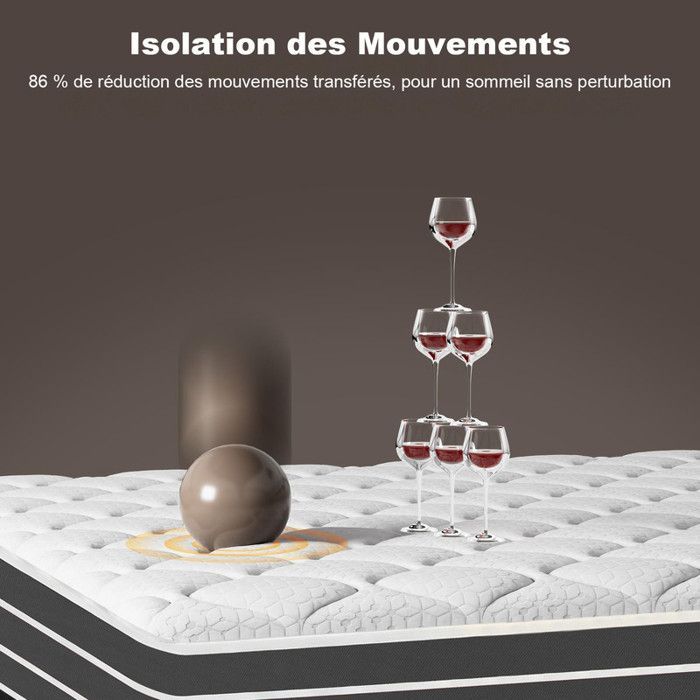 Matelas - YIDATONG - RIV018 - 140x190 cm - 30 cm épaisseur - 10 zones mémoire de forme & ressorts ensachés