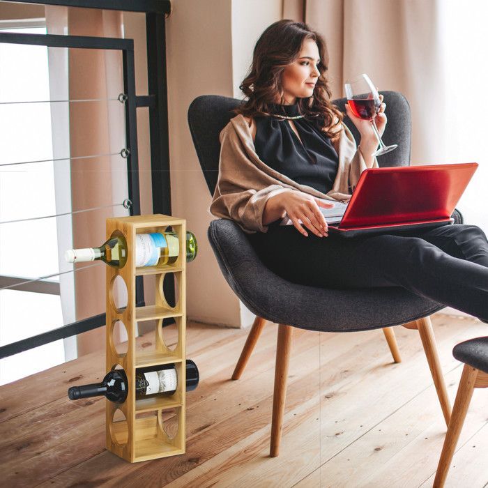 Étagère à vin - Relaxdays - Bambou - 5 emplacements - 53 x 14 x 12 cm - Marron clair