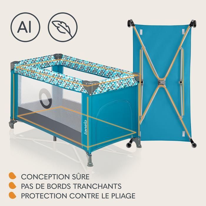 Cuna de viaje compacta 2 en 1 LIONELO de Stefi - Parque infantil - 0-36 meses - Bolsa de transporte - Plegado rápido - 2 ruedas - Turquesa