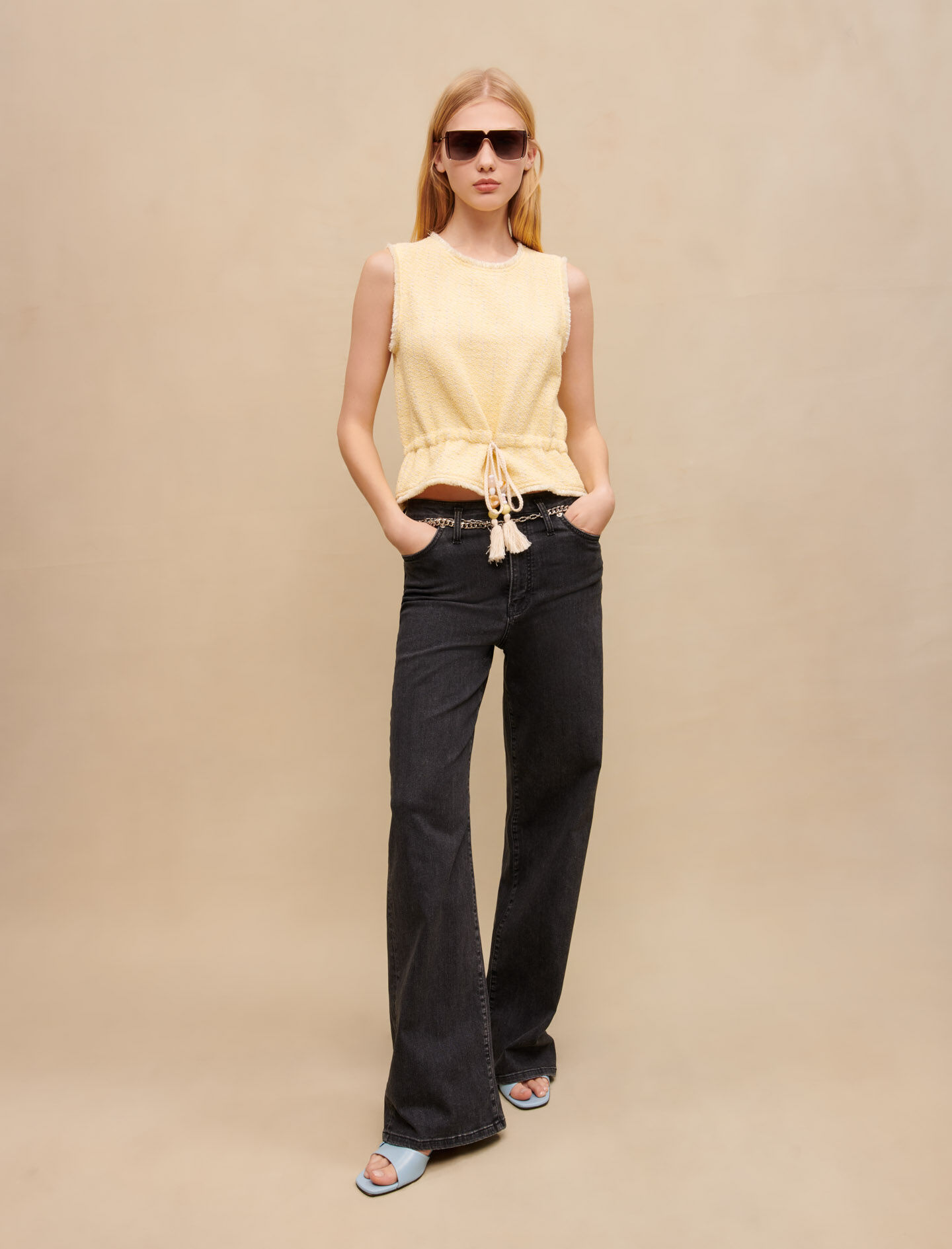 Lurex-tweed-hihaton paita - Vaaleankeltainen
