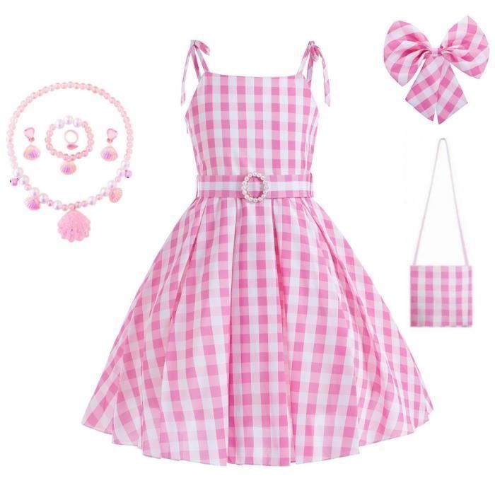 Girls' Pink Plaid Dress Costume - Movie Cosplay Carnival Halloween Party - Children's Princess Costume with Accessories