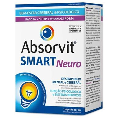 Suplemento para el rendimiento mental Absorvit Smart Neuro, 30 cápsulas