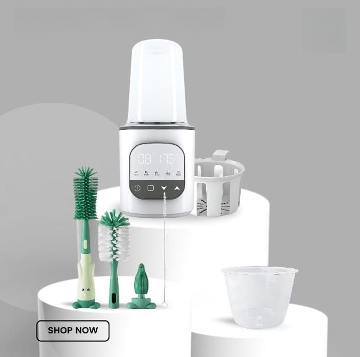 Multifunctional bottle warmer and sterilizer - 200W - Includes bottle brush and measuring cup - Ideal for baby bottles and meals