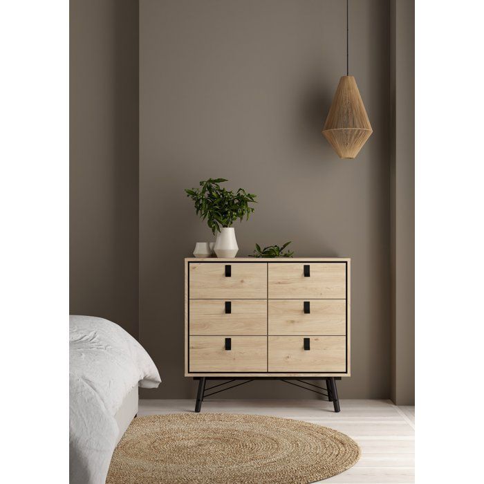RY Chest of Drawers - 6 Drawers - Oak Finish - W101.8 x D40.1 x H94.8 cm