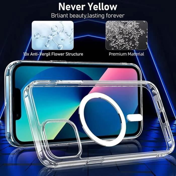 Funda para iPhone 13 - MASSILIA TECH - Transparente - 2 protectores de pantalla de vidrio templado + protector de cámara de TPU