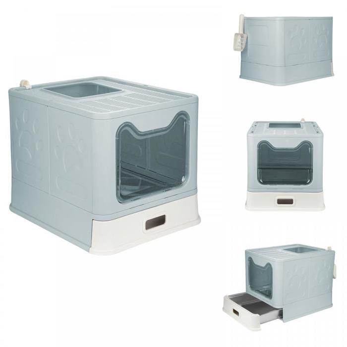SUPFINE Bac à Litière pour Chat avec 2 Portes, Maison de Toilette Pliable pour Chat avec Couvercle et Tiroir, 41 × 51 × 38 cm