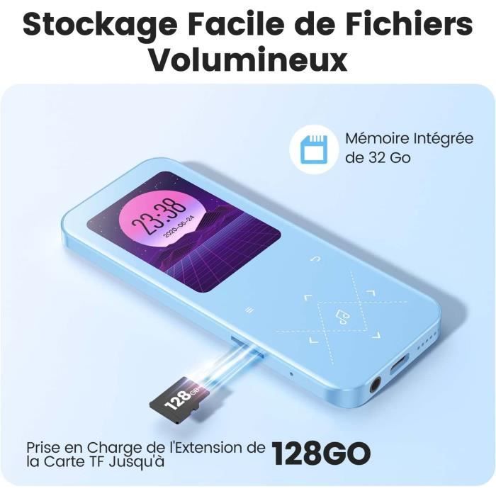 AGPTEK 32GB Bluetooth 5.3 MP3-luidspreker met aanraaktoetsen, groot 2,4 inch scherm, TF-kaart tot 128 GB - Blauw