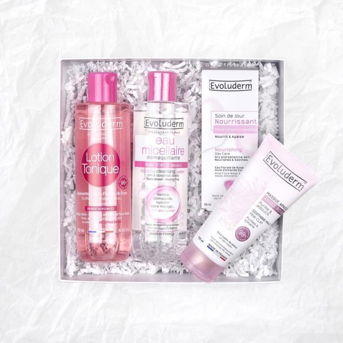 EVOLUDERM - Coffret Soin Visage Peaux Sensibles - Box Flower - Idéal cadeau Noël, Anniversaire, Fête des Mères