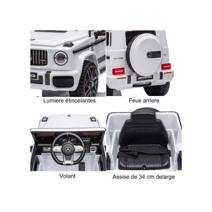 Coche eléctrico infantil Mercedes Benz G63 AMG, 12 V, 2 puertas, blanco.