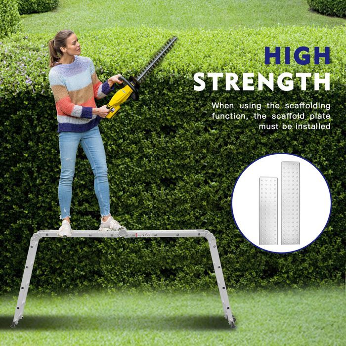 TEENO Échelle multifonction 7-en-1 4,7 m aluminium 16 échelons 150 kg 2 plateformes 2 roues
