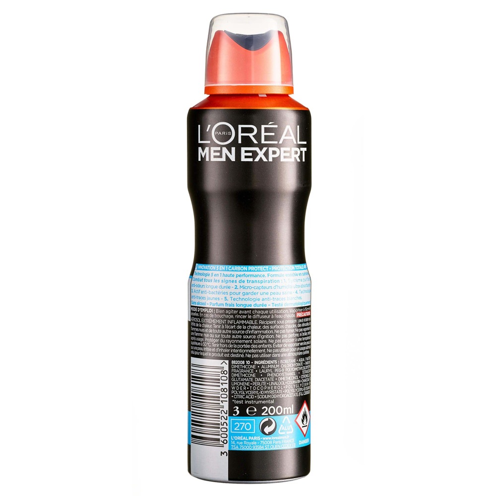 L’Oréal Paris Déodorant Spray Carbon Protect 5 en 1 - Men Expert 200ml