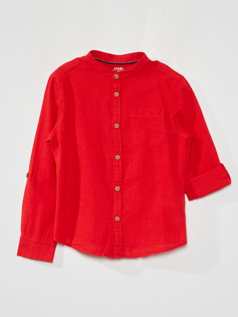 Camisa de lino con cuello mandarín - ROJA