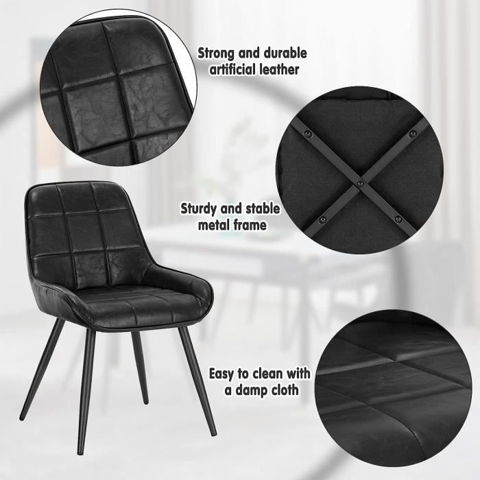 WOLTU Lot de 4 Chaises de Salle à Manger, Chaises Scandinaves en Simili Cuir, Chaise de réception, Noir W0ATT0025-4