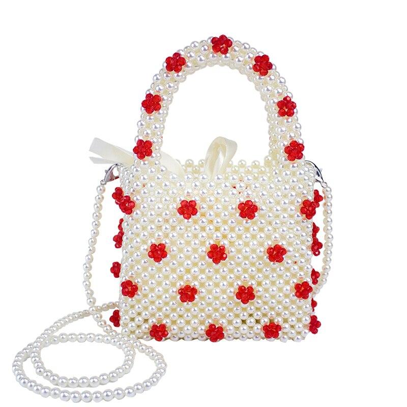 Nuova borsa estiva alla moda per ragazze, borsa intrecciata a mano con perline, mini borsa a tracolla semplice, borsa da donna con fiori