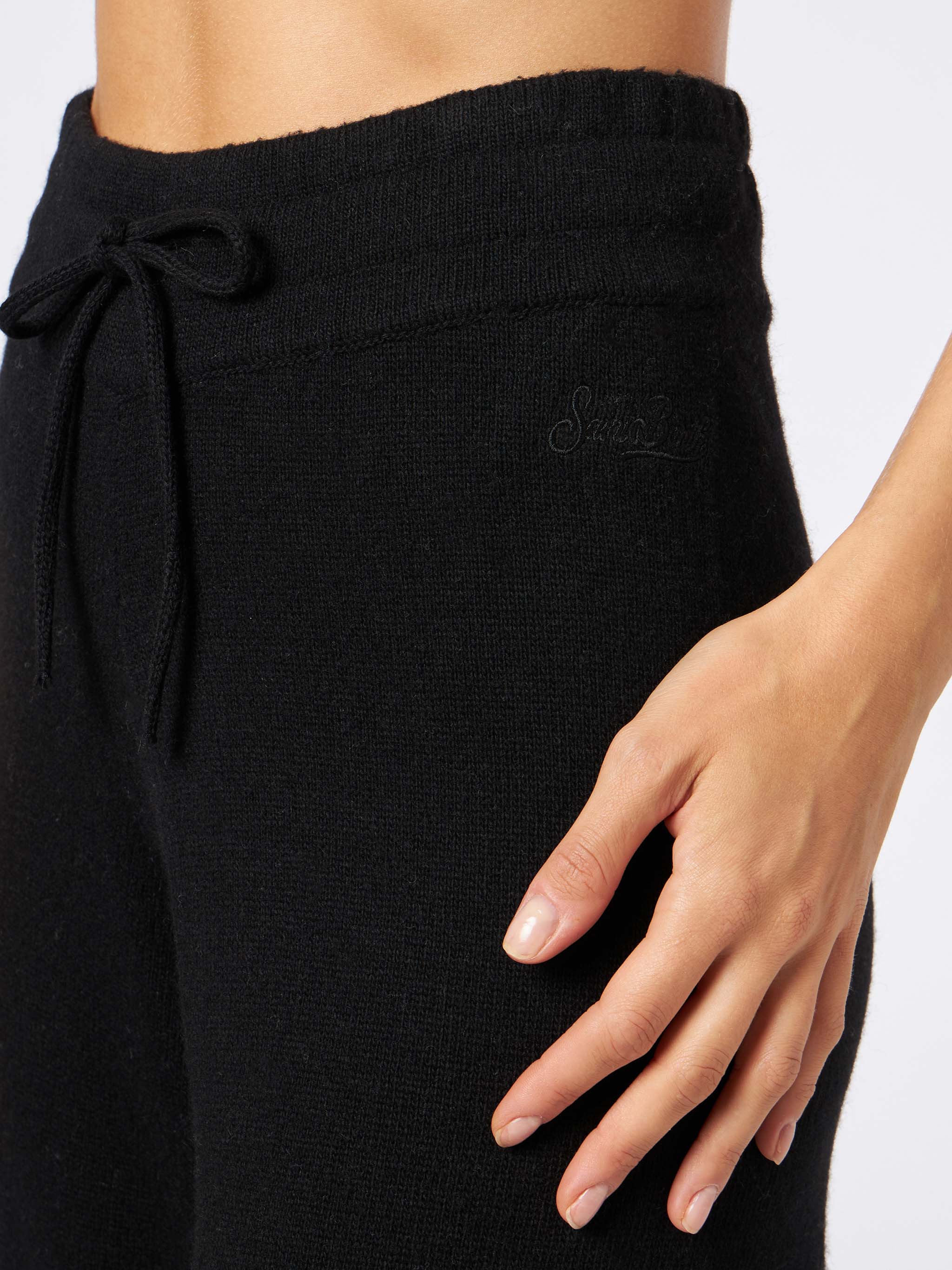 Schwarze Strick-Palazzo-Hose
