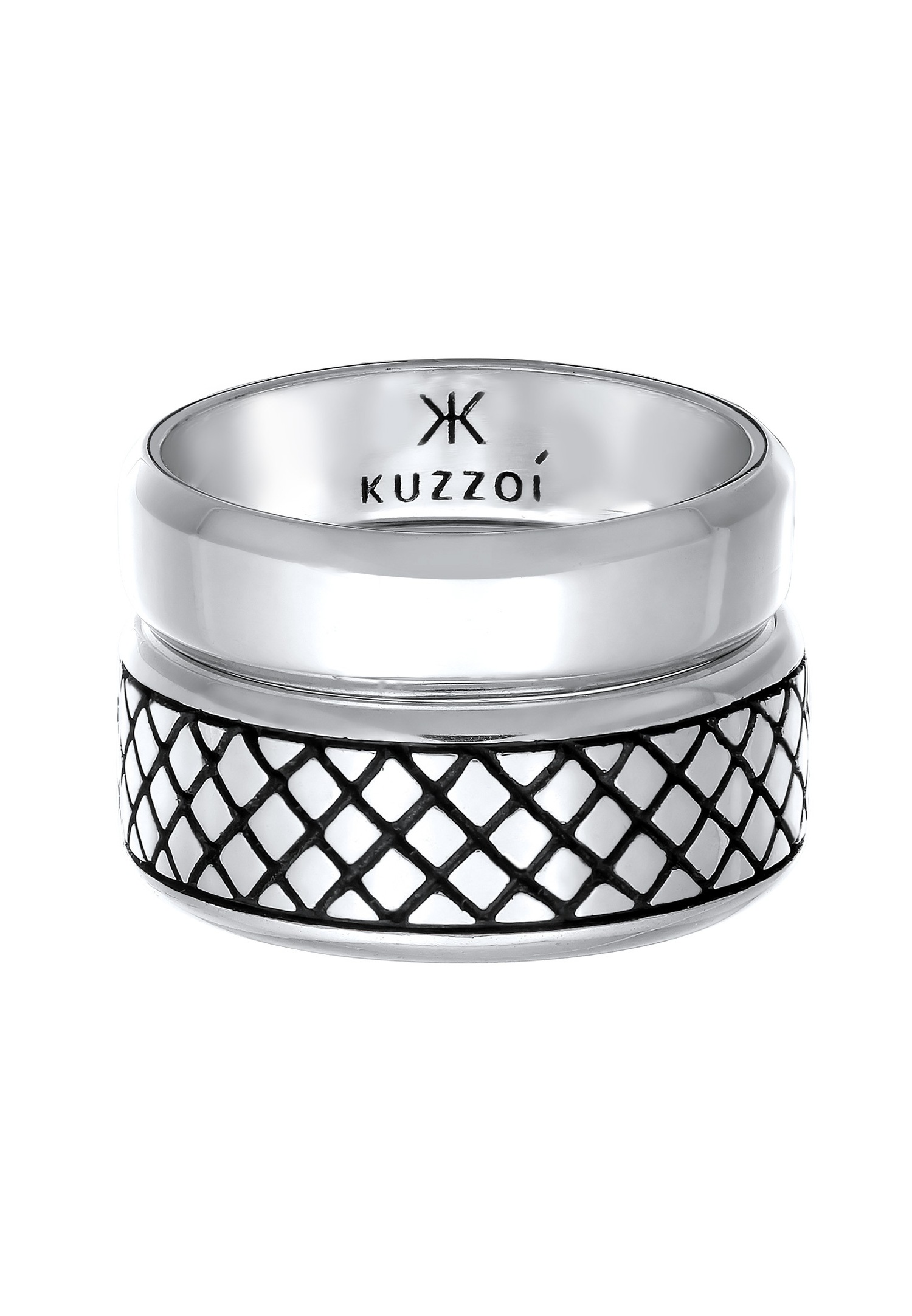 KUZZOI Jeu de bagues pour hommes - Basic Solid Trend Oxidised en argent sterling 925