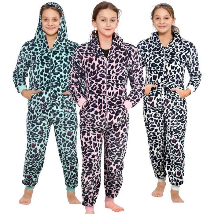 Leopardenmuster-Einteiler-Pyjama-Sets für Mädchen, Jumpsuit für Mädchen im Alter von 5-13 Jahren