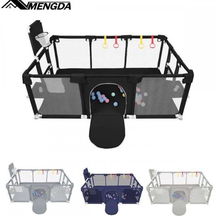 Enfants Parc-MENGDA-Avec protection des coins,4 anneaux de traction,4 ventouses,50 balles-Démontable Lavable-Noir