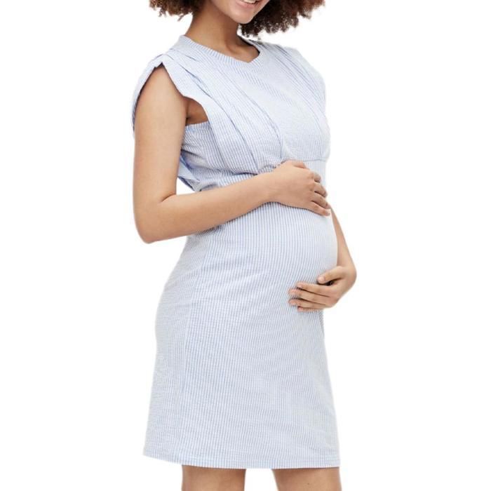 Nursing dress - MAMALICIOUS - Marie - White/Blue - 100% cotton - Zip opening