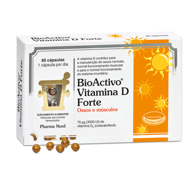 Bioaktivt tilskudd for bein og muskler, vitamin D3-styrke, 80 kapsler.