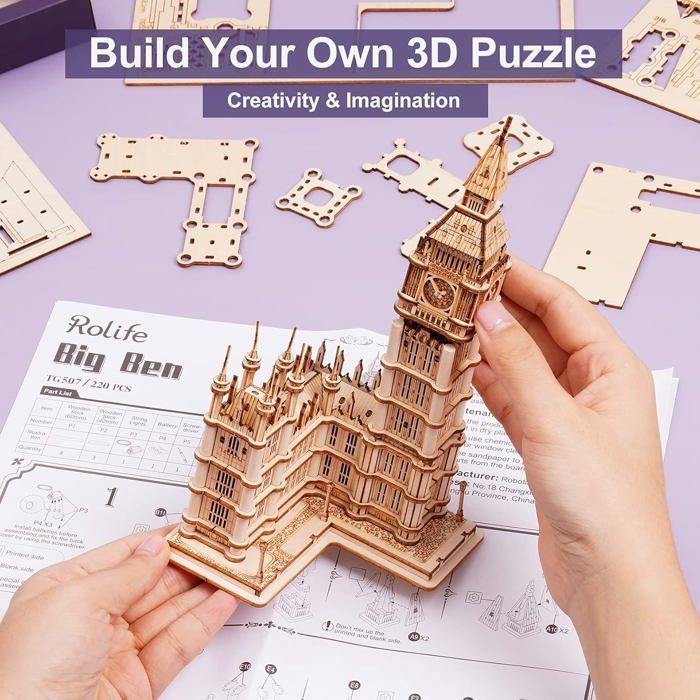 Kit de modelo de rompecabezas de madera 3D para adultos, juguete de construcción DIY, 220 piezas, marca Big Ben