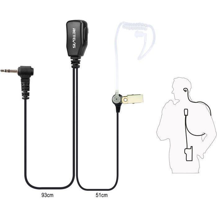 Retevis EAM101 RT45 Talkie Walkie Écouteurs, 1 Pin 2,5mm, Casque Oreillette Pour RT45 Motorola TLKR T92 H2O/T80 T62 T82 Extreme T81