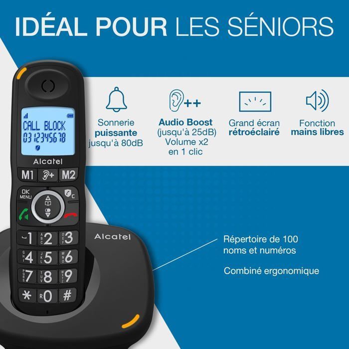 Telefone sem fio para idosos - LEVYS - Tela grande retroiluminada - Teclado grande - Amplificação de áudio