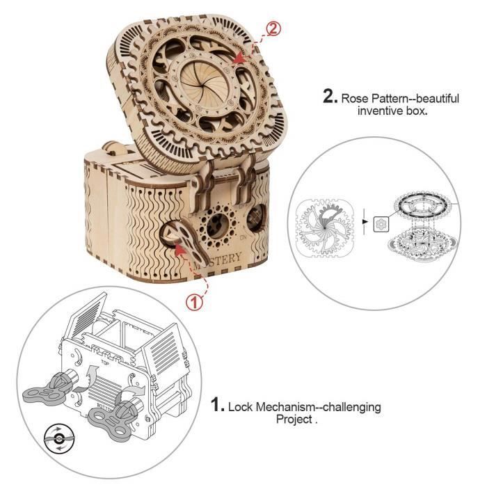 Kit de Quebra-Cabeça 3D de Madeira com 123 Peças, Sem Necessidade de Cola, Caixa do Tesouro, Kit de Modelo Mecânico, Conjunto de Construção, Presente