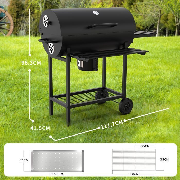 Barbecue à charbon - TUNCCO - Gants Anti-BrûLures, ThermomèTre,Tiroir à Cendres, éVent RéGlable