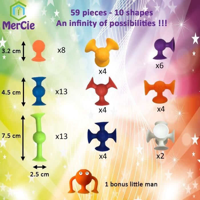 Educational and creative building set - MERCIE - 59 pieces - Soft silicone - Ideal for bath time