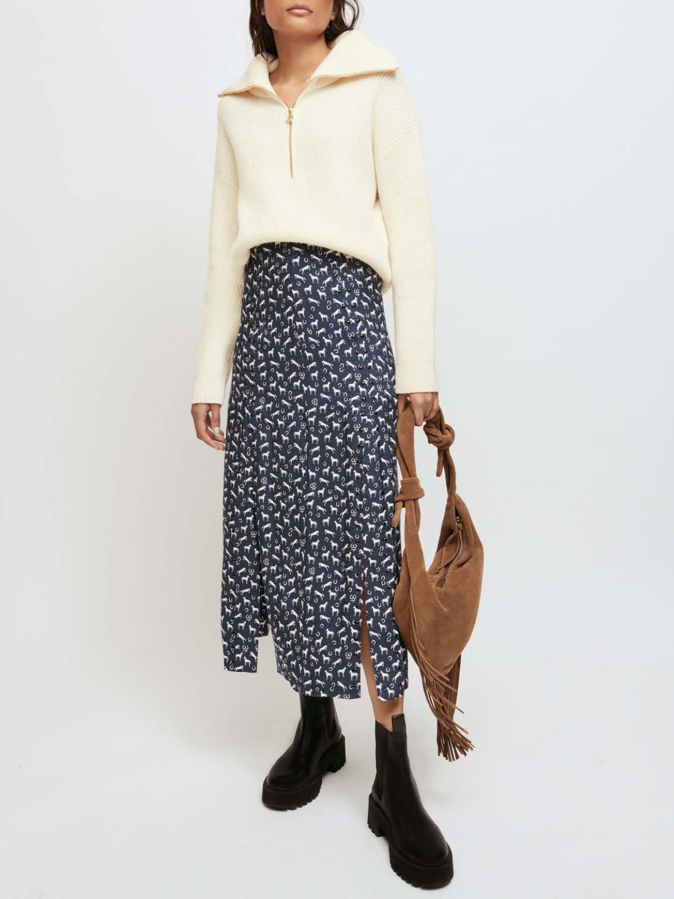 Jacquard rok met paarden en studs - Chevaux Marine