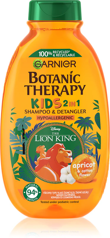 Shampoo e condicionador 2 em 1 Garnier Botanic Therapy Disney Kids para desembaraçar facilmente.