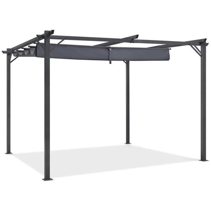 Pérgola IDMARKET con techo retráctil, 4 patas, 3x4 m, cenador, gris antracita