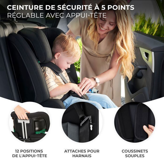 Silla de coche infantil Kinderkraft SAFETY FIX2 I-SIZE, 76–150 cm, de 15 meses a 12 años, ISOFIX, reposacabezas ajustable, seguridad óptima, negra