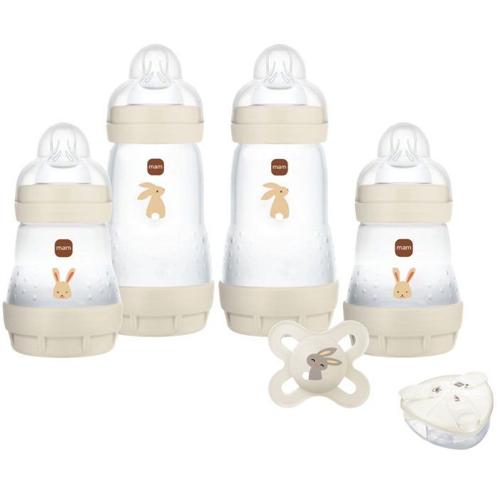MAM Newborn Gift Set - 4 Bottles + 1 Pacifier + 1 Formula Dispenser - Sand