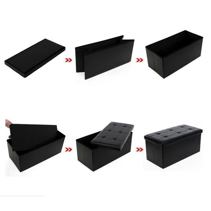 Canapé Pouf avec coffre de rangement - TEENO - Noir - Simili cuir - 76 x 38 x 38 cm