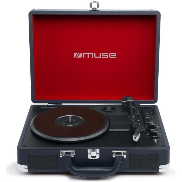 Platine Vinyle MUSE MT-103 DB - Port USB, Lecteur de carte SD, 2 enceintes intégrées - Bleu marine