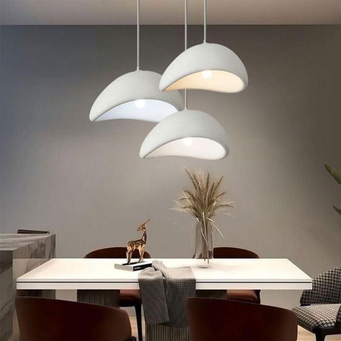 Lámpara colgante moderna y creativa WOTTES, color blanco, diseño vintage de metal, casquillo E27, 1 unidad, Ø30cm, ideal para salón y comedor.