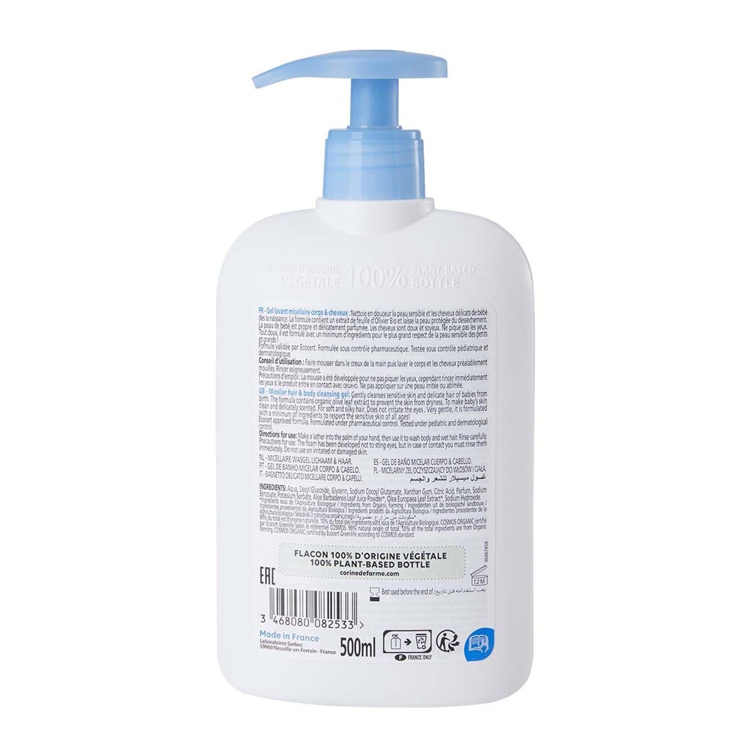 CORINE DE FARME Gel lavant Micellaire Corps & Cheveux BIO Parfumé