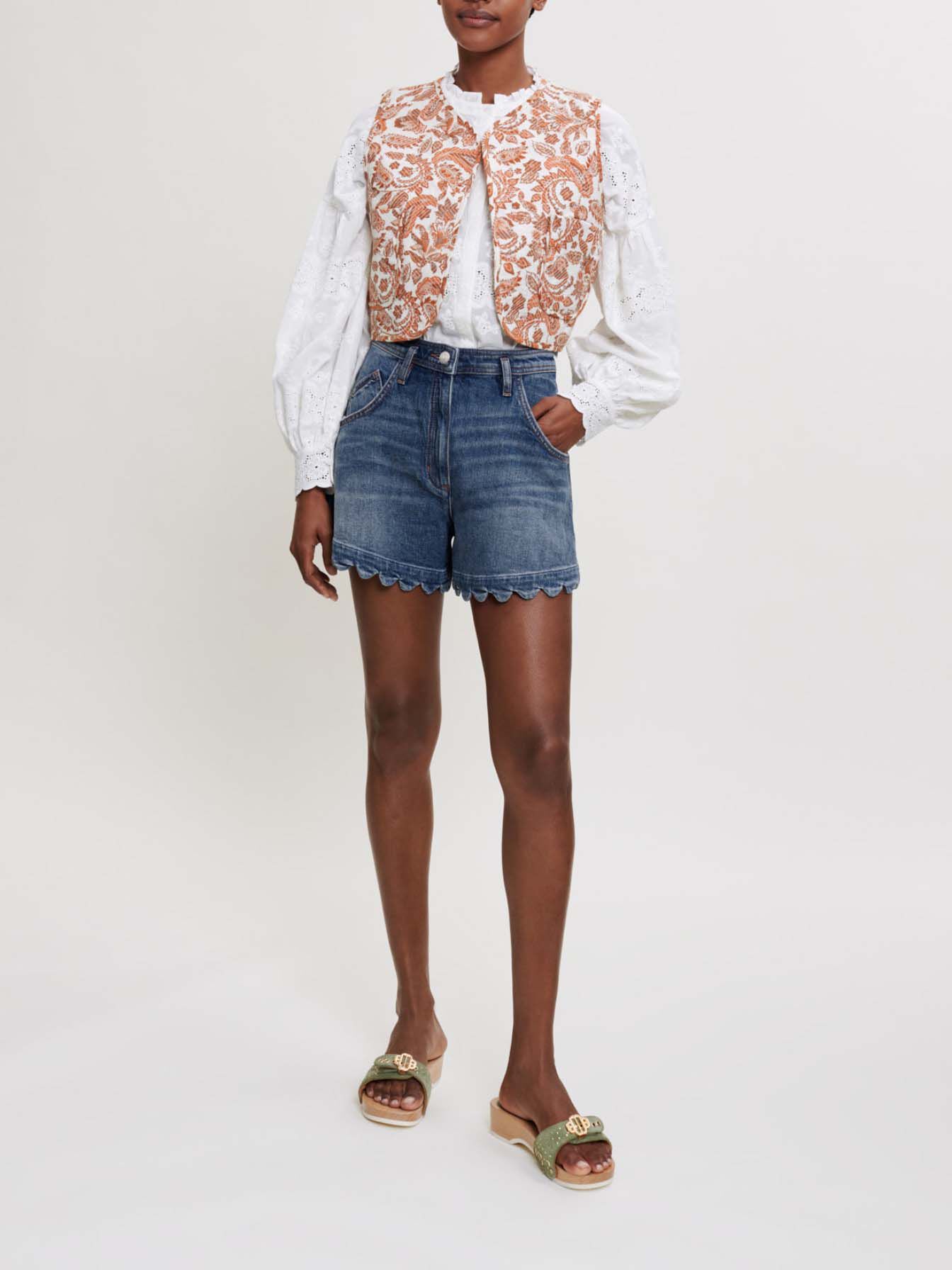 Pantaloni scurți din denim cu împletituri - Albastru