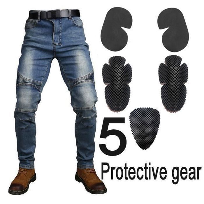 Pantalones vaqueros de moto de carreras para hombre con 5 protectores anticaída.