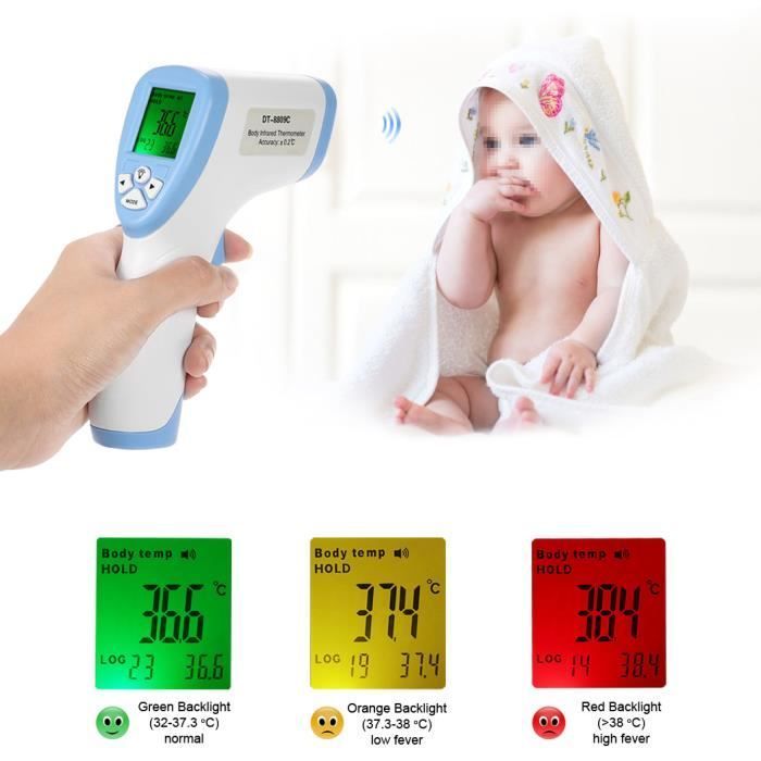 Contactloze infrarood voorhoofdthermometer, draagbare infraroodthermometer DT8809C blauw, batterij niet inbegrepen