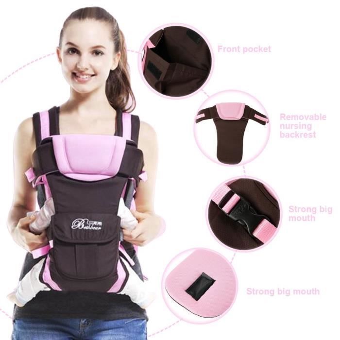 Portabebés ergonómico - Rosa - 4 posiciones ajustables - Para bebés de 0 a 2 años