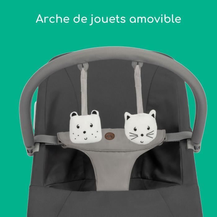 BEBECONFORT ASTER, Ultra-flat, adjustable baby bouncer, 2 recline positions, toy bar included, From 0 to 3 years (15kg) TINTED GRAPHITE